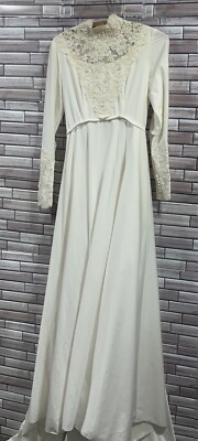 Vintage Bridal Originals Wedding dress 8 womens ivory Long Sleeve High Low