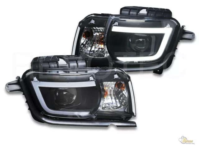 2010-2013 Chevy Camaro LS LT SS LED Plank Style Projector Headlights Black RH+LH