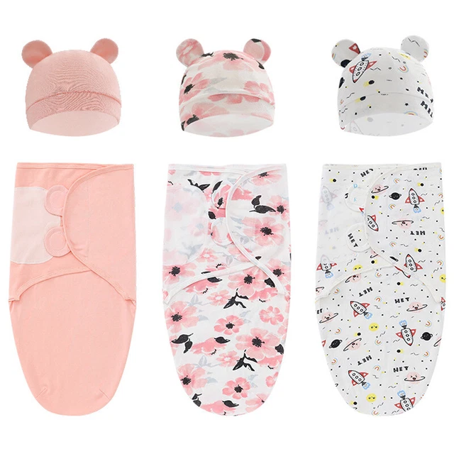 Coton Nouveau-Né Emmailloter Couchage Couverture Drapé Bonnet Set Photopr ,
