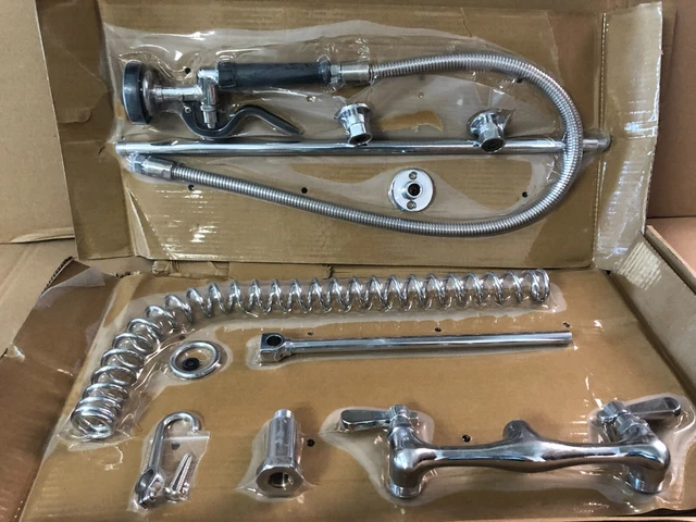 Wall Mount Pre-Rinse Faucet 8" Centers Commercial 3 Compartment Sink NIB