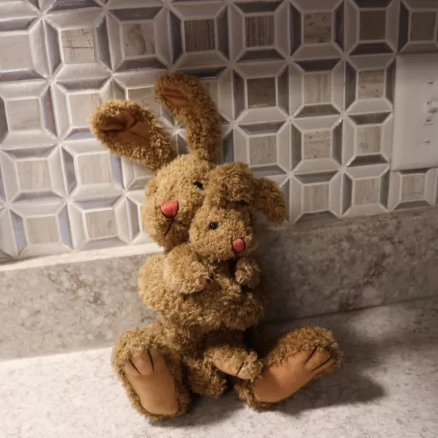 Vintage Bearland Mama Bunny with Baby Brown Rabbit Easter