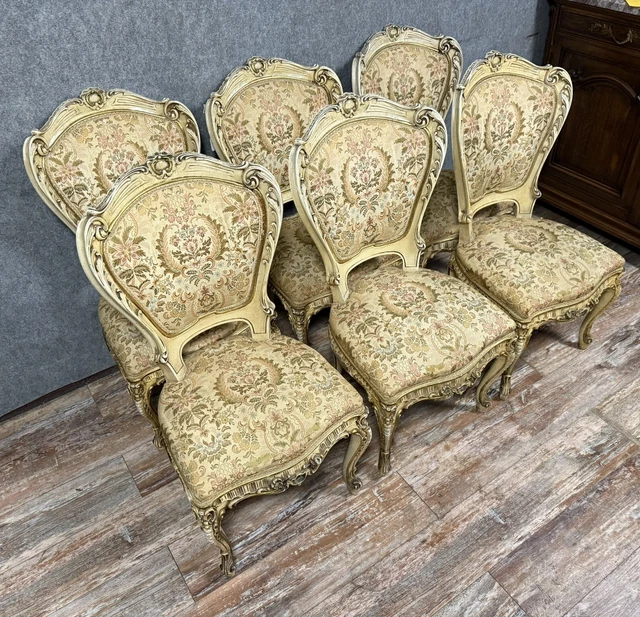 Lot De 6 Chaises En Bois Style Louis XV Provençal Peintes En Bleu