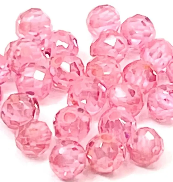 20 Pink Cubic Zirconium Beads Sz 2mm to 3mm NEW Round Facetted Crystal Beads