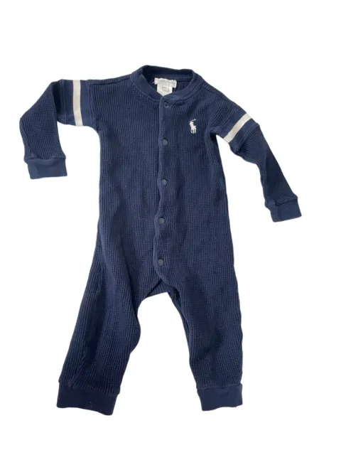 Ralph Lauren sz 9 months infant blue thermal one piece sleeper outfit