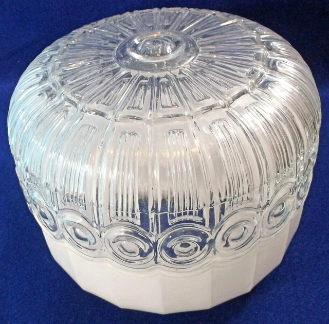 Vtg. Art Deco Flush Mount White/Clear Glass Shade For Ceiling Light Fixture