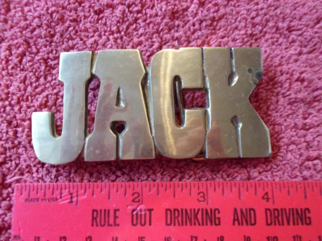 Vintage JACK Belt Buckle Solid Brass Nick name plate cut out bold font letters