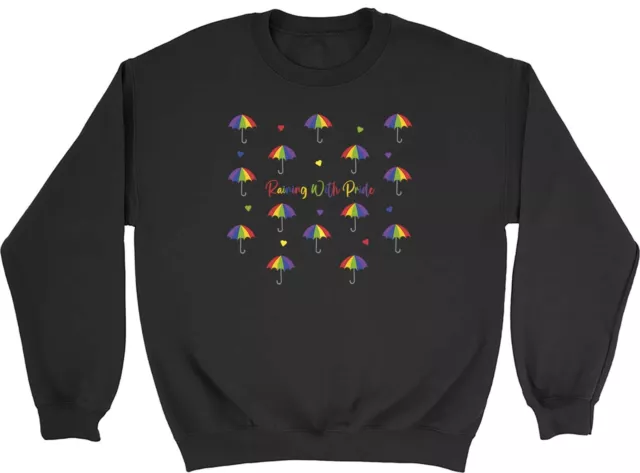 LGBTQ+ Rainbow Sweatshirt Mens Womens Raining with Pride Umbrella Gift Jumper