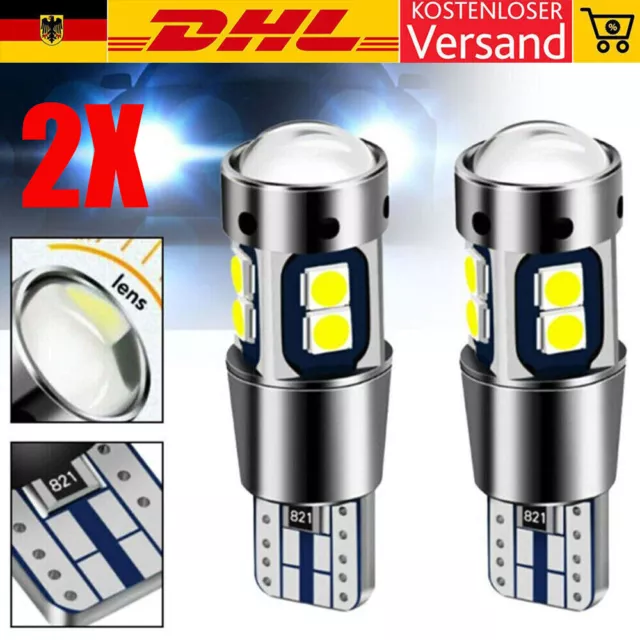 2 Stück LED 10-SMD T10 Auto Licht CANBUS Standlicht Beleuchtung Lampe Weiß 600LM