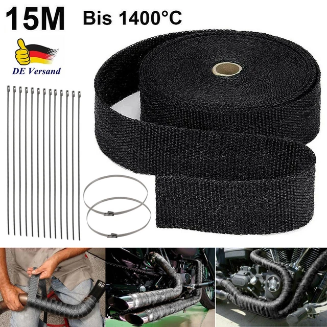 Nastro di protezione dal calore 15 m protezione dal calore heat wrap collettore nastro di scarico fino a 1400° nero