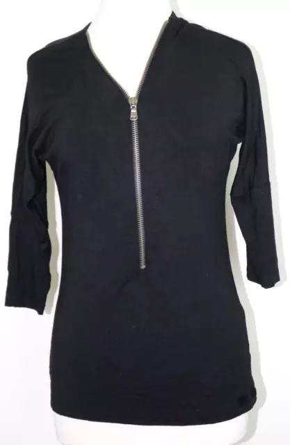 Women's Top - 1/2 Zip Front - Venus Long Sleeve Black -3/4 Sleeve - Size Small