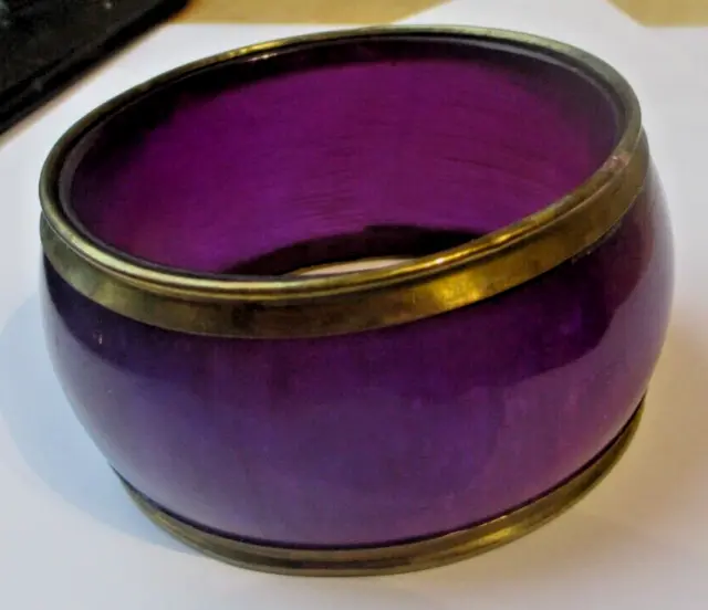 Large bracelet manchette rigide en bronze magnifique violet superbe bijou rétro