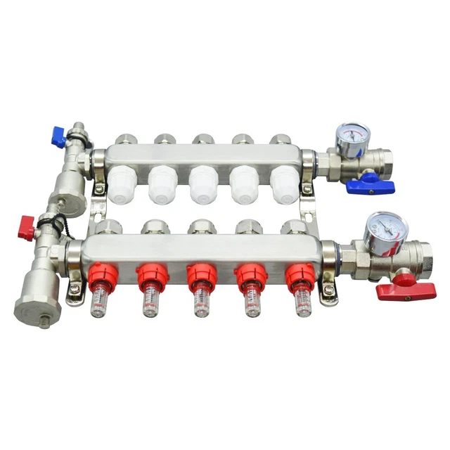 5-Branch PEX Radiant Floor Heating Manifold Set  Valve Heat Water Distributor