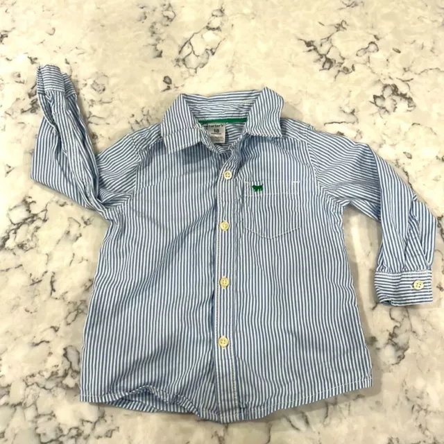 Carter's Boys Toddler 18 month Blue White Stripped Button Down Collared Shirt