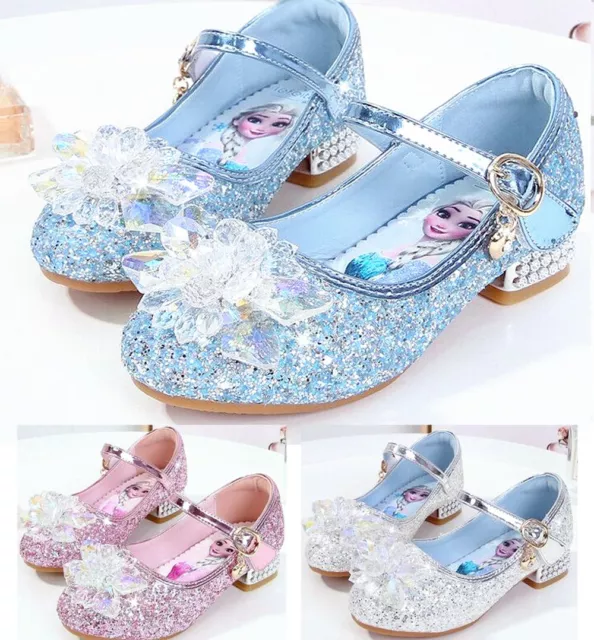 Kids Elsa Princess Shoes Girls Party Sequins Crystal Glitter Fancy Dress Sandals