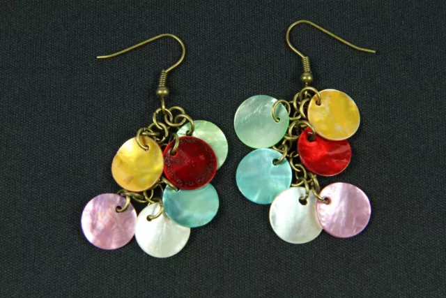 Perlmutt Ohrringe Miniblings Hänger Dangle Perlmuttscheiben Hippie Boho bunt