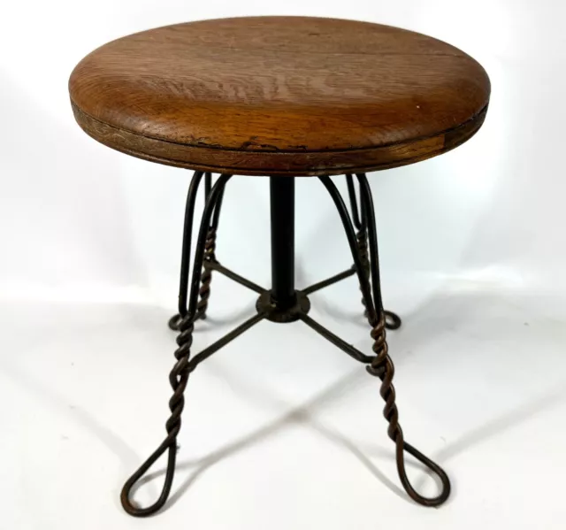 W.D. Allison Co Twisted Iron Spin Adjustable 17-24" Ice Cream Parlor Organ Stool