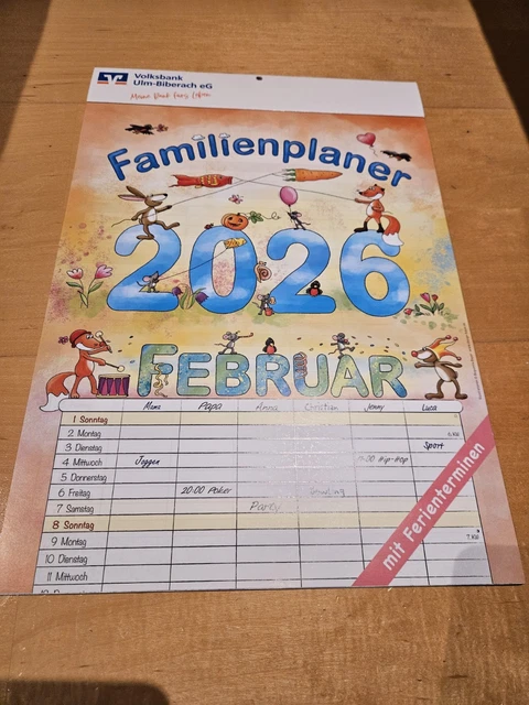 FAMILIENPLANER 2026*6 SPALTEN*KALENDER 2026* Maße 34 cm x 24 cm