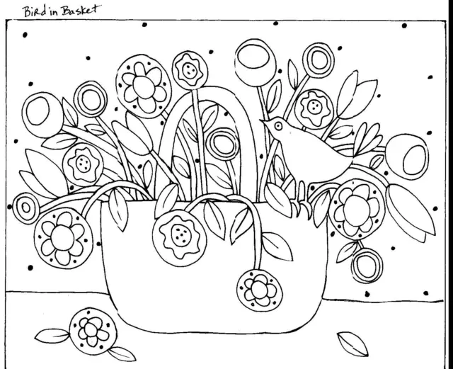 RUG HOOKING CRAFT PAPER PATTERN Bird In Basket ABSTRACT FOLK ART Karla Gerard