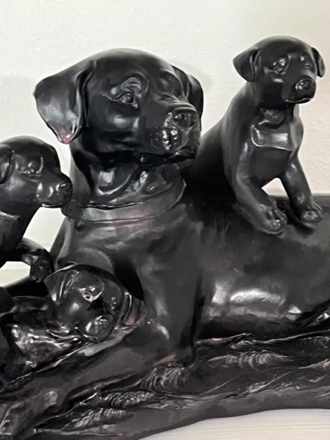 Black Lab Dog Statue Labrador Retriever Puppies Indoor Figurine “Bronze”