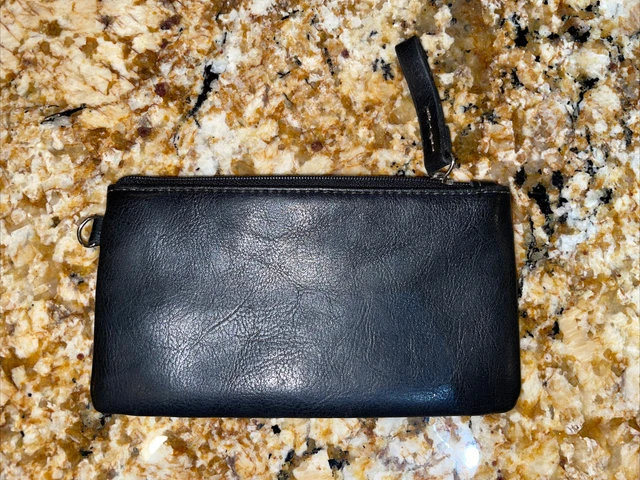 Aurielle Leather small Purse Bag Black Top Zip Wallet 6.25”x3.25”