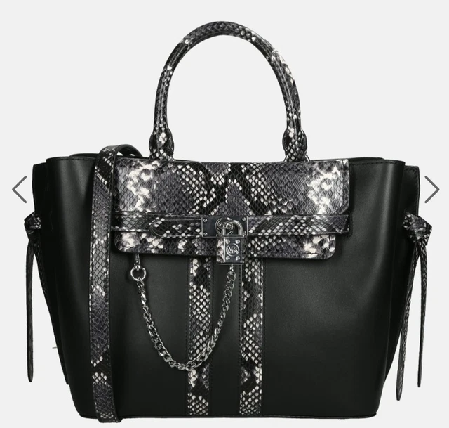 Michael Kors_Borsa A Mano_Hamilton Legacy_Grande_Pelle_Stampa Serpente_🖤🦓🤍
