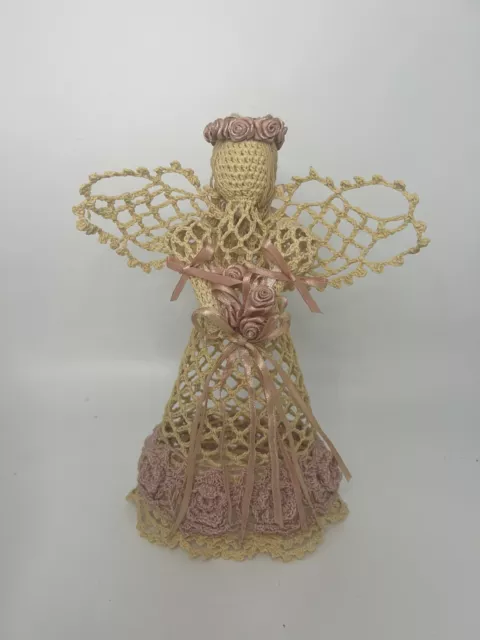 Vintage Hand Crocheted Angel Christmas Tree Topper Starched - Bouquet