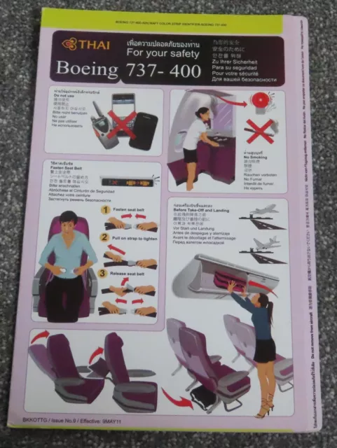 Thai Boeing 737 400 Airline Safety Card 2011