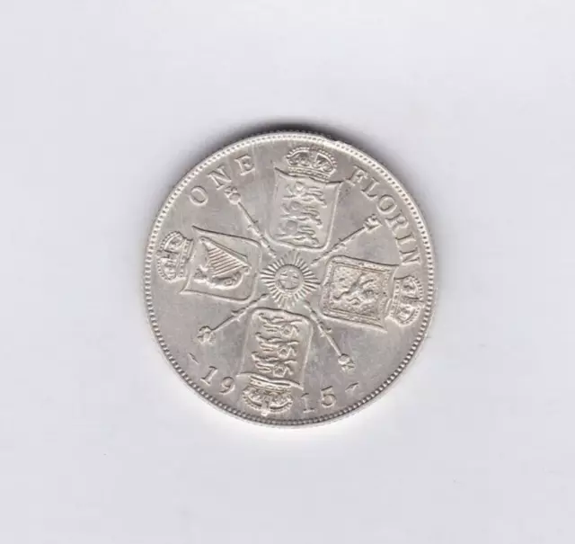 1915 George V Silver Florin Coin In Good Extremely Fine Condition.