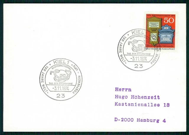 BRD KARTE 1974 KIEL 100 JAHRE WELTPOSTVEREIN UPU ig69