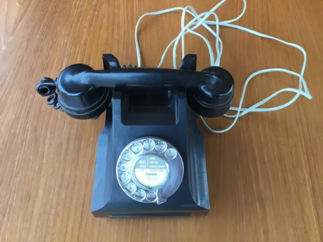 Vintage 332L 1950s Black Bakelite Telephone, converted,DIAL TONE.
