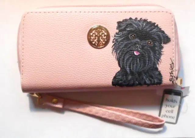 Affenpinscher dog Portrait Wallet for Women Hand Painted Pink Vegan Leather