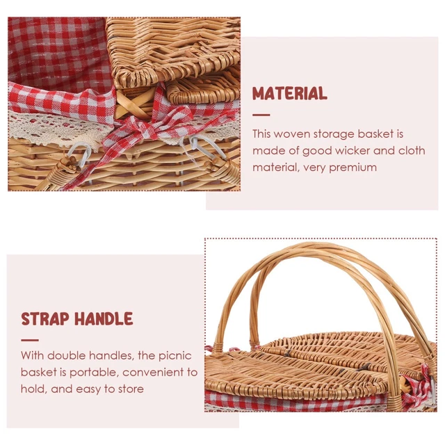 WOVEN BASKET PICNIC with Lid and Handle Small Wicker Baskets Bulk £34. ...