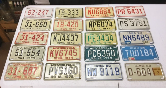 (20) Vintage Iowa Motorcycle  License plate Lot 1966-1988