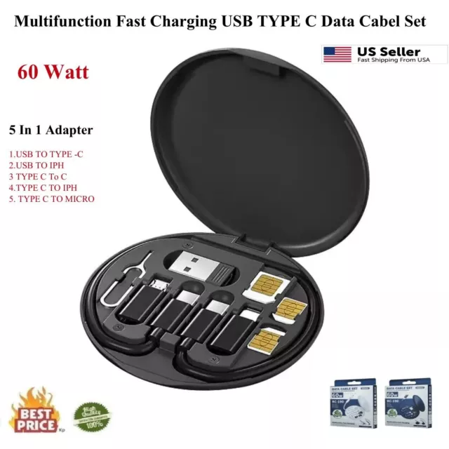 60w Fast Charge Cable Type-c Cell Phone Data Cable USB Charger Set Storage Case