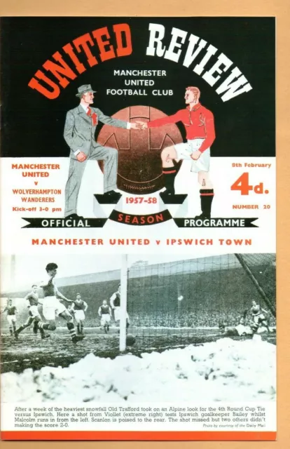 Manchester United v Wolverhampton Wanderers Wolves 1957/58 POSTPONED PROGRAMME