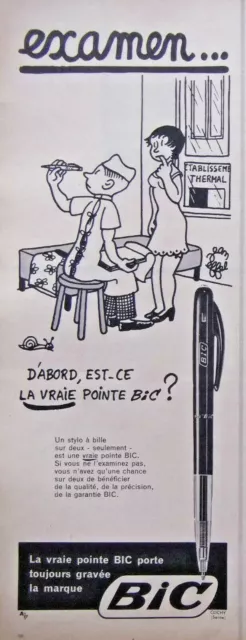 Publicité De Presse 1958 Examen La Vrai Pointe Bic - Jean Effel - Advertising