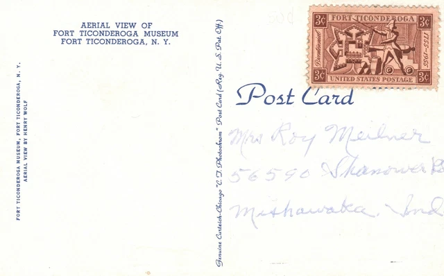 Vintage Postcard 1920's Airplane View of Fort Ticonderoga New York N. Y. 2
