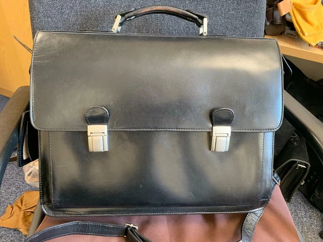 VINTAGE BLACK REAL Leather Briefcase Laptop Bag, Classic Style, High ...