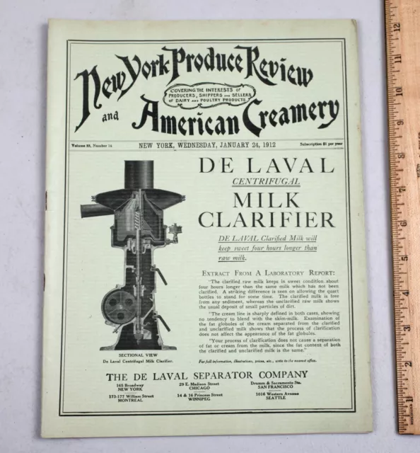 January 1912 New York Produce Review and American Creamery Magazine DeLaval Ads