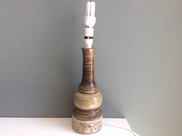 Vintage Tall Jersey Pottery Ceramic Table Lamp Hand Painted In Brown- working