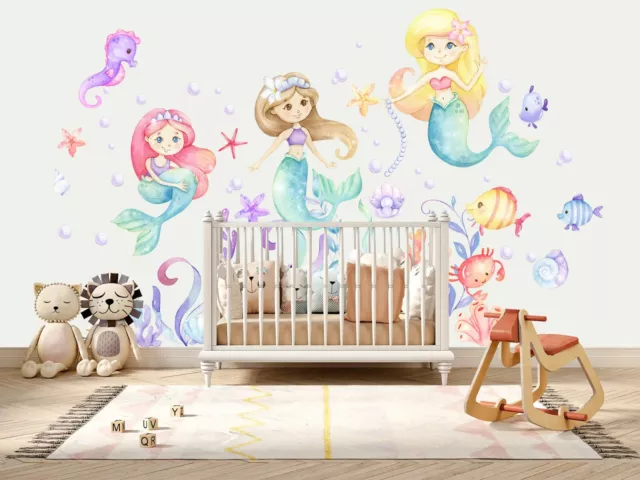 Baby Mermaid Princess Underwater World Removable Wall Decal Sticker Room Decor