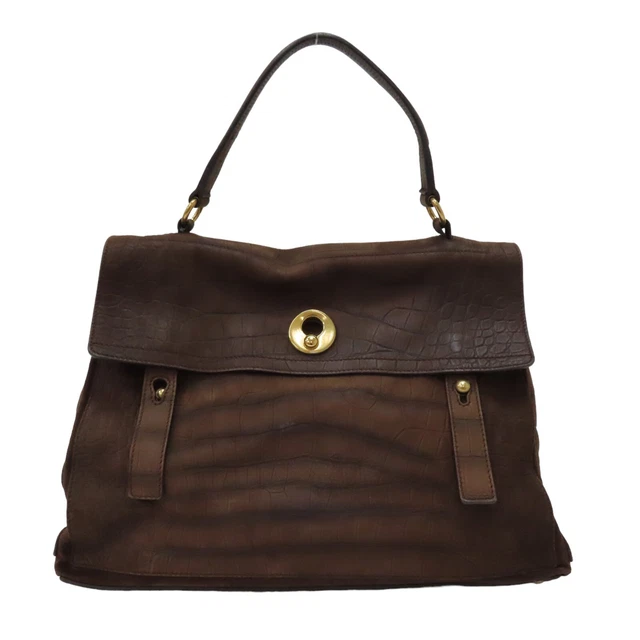 YVES SAINT LAURENT YSL Muse Two Shoulder Handbag Brown Leather 197148 YVES SAINT LAURENT YSL Muse Two Shoulder Handbag Brown Leather 197148