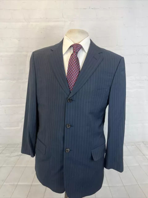 Valentino Men's Gray Navy Blue Striped Wool Suit 42R 34X29 $3,895