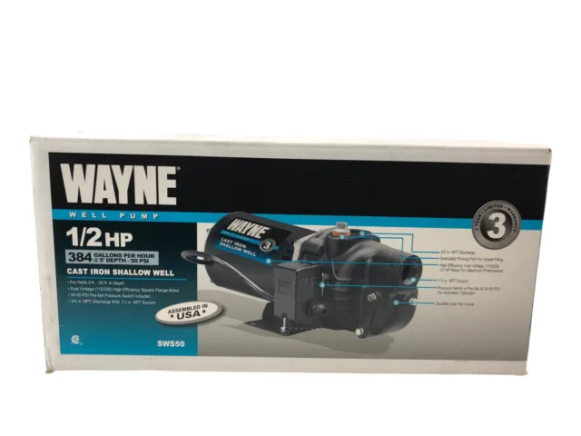 Wayne Cast Iron Shallow Well Pump, Model SWS50, 384 GPH, 1/2 HP