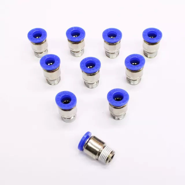 10pc Push In Straight Male ROUND Fittings 1/4"OD-1/8"NPT MettleAir MTCR1/4-N01