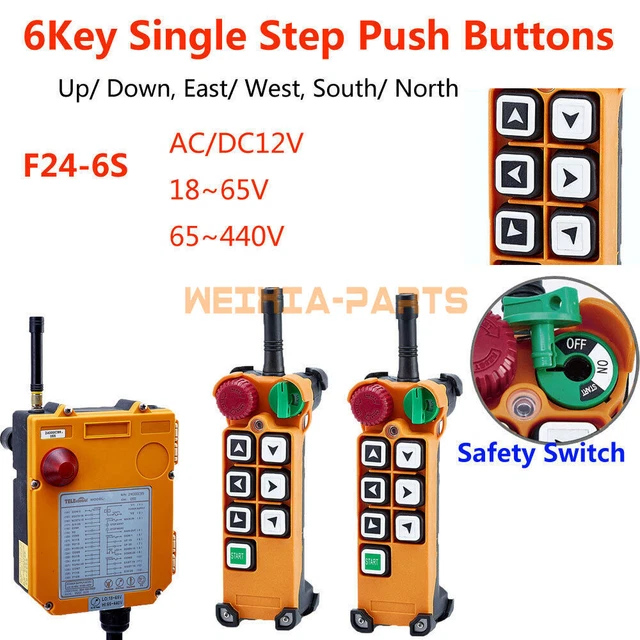 F24-6S 2 trasmettitori + 1 ricevitore gru sollevamento radio telecomando wireless 18~65 V