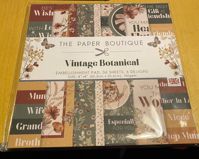 The Paper Boutique - Vintage Botanical Embellishment Pad - 8x8 36 Sheets - New