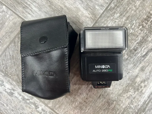 Minolta Auto 280 PX Shoe Mount Camera Flash Wide Panel Case Japan Good Condition