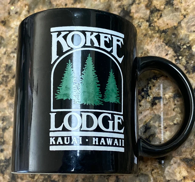 VINTAGE KOKEE LODGE Kauai Hawaii HI Black Ceramic Coffee Mug RARE 16.