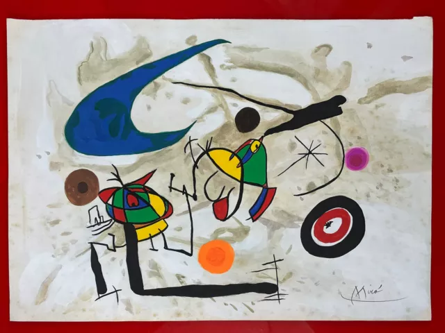 Joan Miro (Handmade) Drawing - Painting Inks on old paper signed & stamped